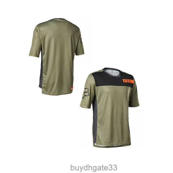 O4M4 camisetas masculinas verão raposa esportes ao ar livre bicicleta off road velocidade seca respirável em torno do pescoço manga curta camisa de ciclismo