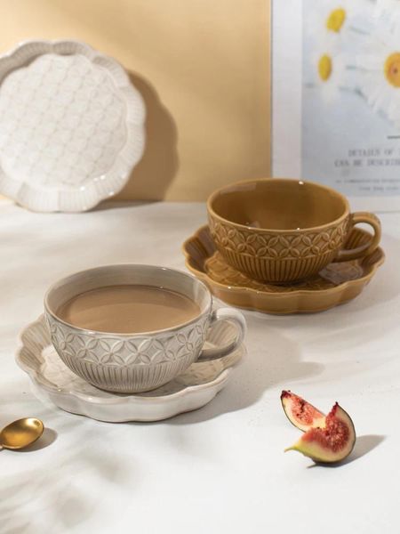 Кружки высокого внешнего вида, кофейная чашка, набор с блюдцем, домашний винтажный керамический изысканный послеобеденный чай, латте