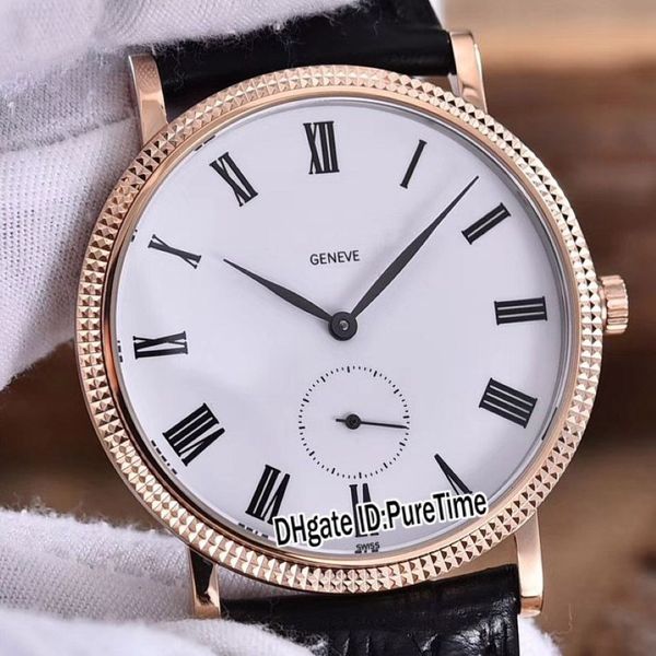 Edizione Calatrava 5119R-001 quadrante bianco oro rosa Cal 215PS orologio meccanico a carica manuale da uomo 5 colori vetro zaffiro pelle291e