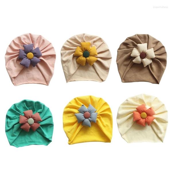 Acessórios de cabelo Criança Chapéu Flor Nó Beanie Cap Headwrap Nascido Suave Cor Sólida Bonnet Infantil Headwear Para 3-18 Meses Bebê