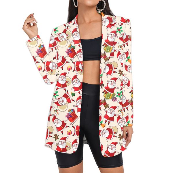 Blazers de natal blazers terno feminino senhora personalizado xadrez impresso floral mulher jaqueta camuflagem papai noel escritório de grandes dimensões dropship