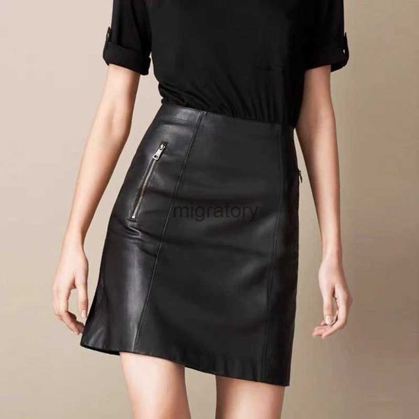 Saias skorts couro genuíno mini saia sexy feminina plus size 2024 nova moda estilo coreano cintura alta curto saias pretas das mulheres yq240223