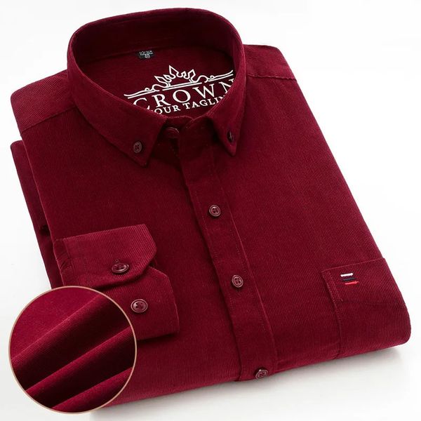 Abito camicia da uomo in velluto a coste retrò Casaul manica lunga nero rosso blu scuro 100% cotone vestibilità regolare morbida camicia per il tempo libero autunno comfort 240219