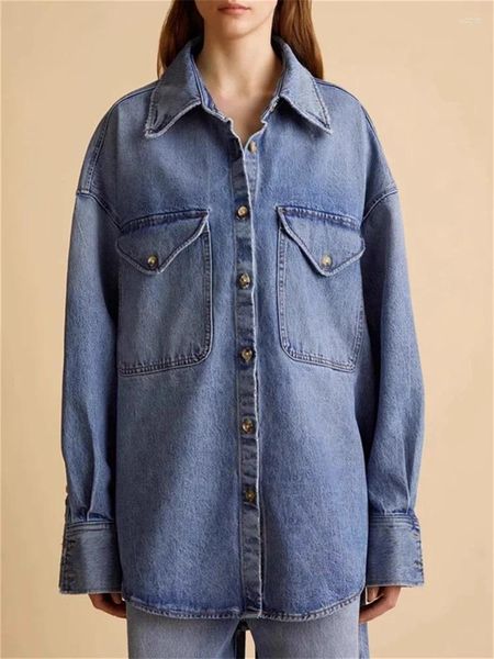 Jaquetas femininas Outono 2024 Mulheres Vintage Wash Denim Jaqueta Manga Longa Senhoras Turn Down Collar Único Breasted Casaco Outwear