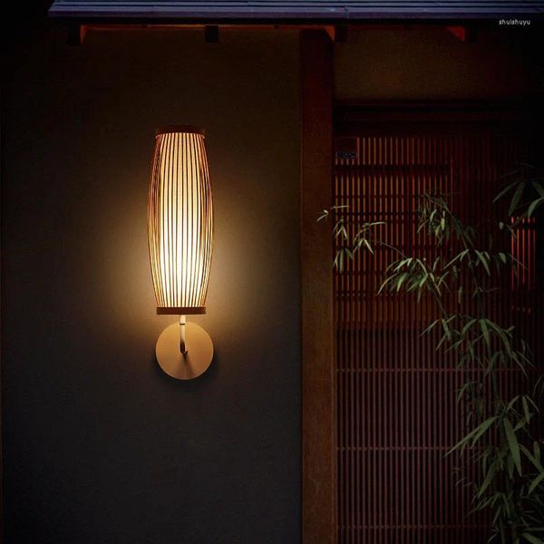 Duvar lambası Güneydoğu Asya Büyük Dikey Led Işık El Lobi Oturma Odası Diy Art Deco Bambu abajur Sconce