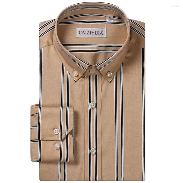 Camisas de vestido masculinas Mens Algodão Listrado Manga Longa Slim Fit Camisa Sem Bolso Rugas Livre Confortável Casual Botão Down Masculino