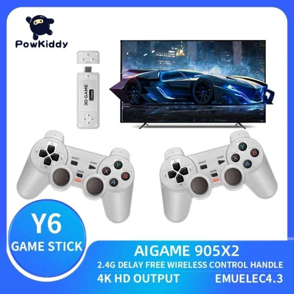 Konsolen POWKIDDY Y6 Tragbare Retro-Videospielspieler Handheld 2,4 G Wireless Gamecontroller 4K HD TV-Konsole Gaming Stick PS Emulator
