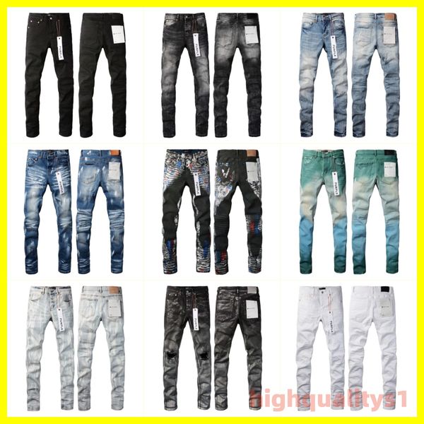 Высококачественные мужские женские фиолетовые джинсы Дизайнерские джинсы Модные рваные байкерские женские джинсовые брюки-карго для мужчин High Street Fashion Jeans Прямые продажи с фабрики