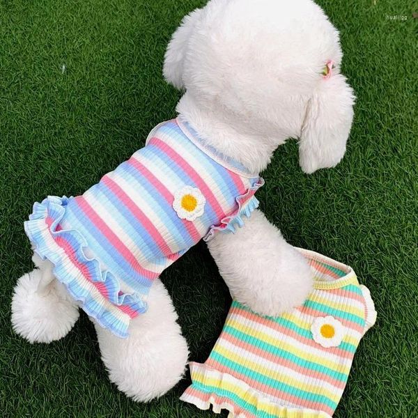 Abbigliamento per cani Gilet a fiori a righe per animali domestici di piccola taglia Teddy Than Bear Vestiti per barboncino Bomi Abbigliamento primaverile ed estivo Articoli Ropa De Perro a due piedi