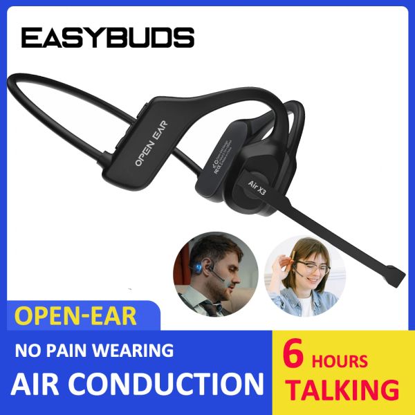 Microfones Easybuds Handsfree Bluetooth Air Bone Conduction Fones de ouvido com cancelamento de ruído Boom Microfone Business Open Ear Headphones