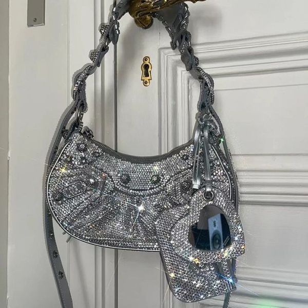 Borsa da moto con strass Borsa da donna Hobo Borsa a tracolla con tracolla luccicante Borsa a mezzaluna Borse da donna Borse Diamanti Trapano ad acqua piena 292N