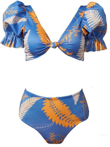 Designer mulheres sexy swimwear bikini swimwear natação beachwear duas peças mangas puff mangas flora impressão 3 cores mangas bufantes adorável verão verao maiôs