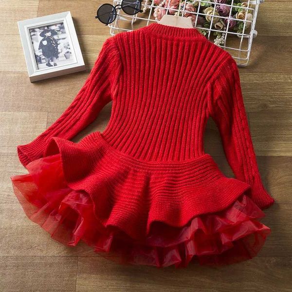 Mädchenkleider Langarm Mädchen Winterkleid für 3–8 Jahre 2023 Neue Strickpullover Outfits Rotes Weihnachtsfestkleid für Mädchen KinderkostümL2402