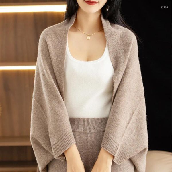 Lenços Merino Lã Xale Cachecol Para Mulheres Outono Inverno Macio Quente Puro Cor Cashmere Cardigan Sweater Feminino Moda Coreana Tops