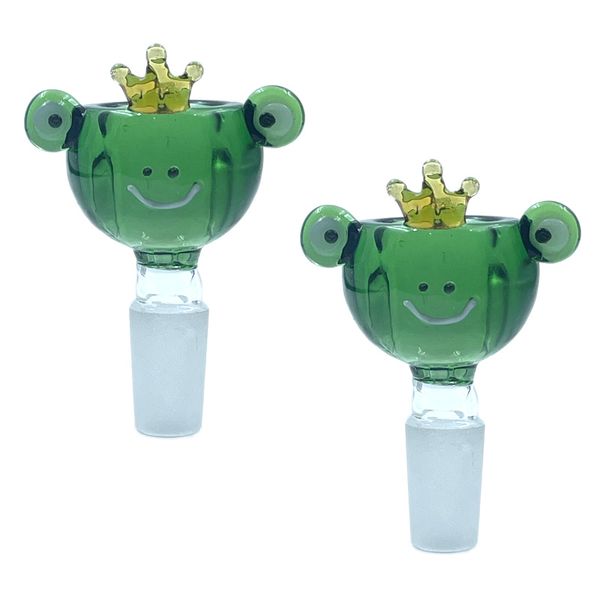 Froschkönig 14-mm-Kopf und 18-mm-Glaskopf mit Blume, Schneeflocken-Filterschalen für Glas-Wasserbongs, Bongs, Rauchschalen