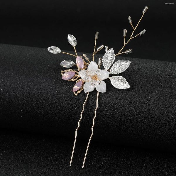 Fermagli per capelli semplici bastoncini a forma di U forchette eleganti forcine per fiori laterali gioielli da sposa per sposa copricapo con strass per le donne