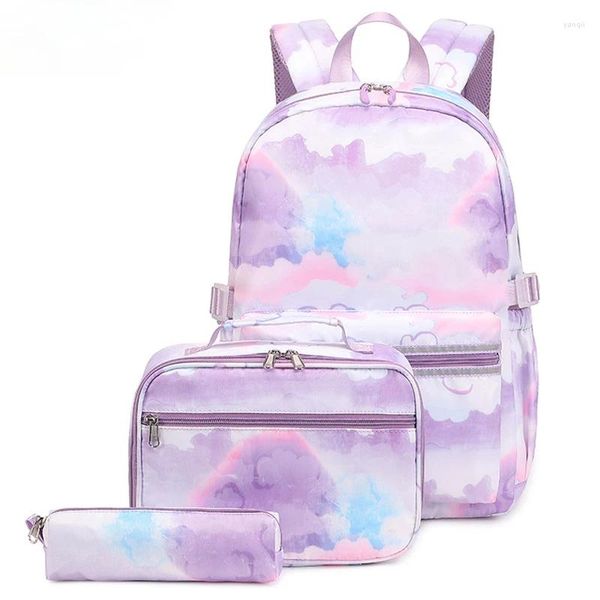 Mochila Kawaii Laptop 3 Pcs Set para Adolescente Estudante Universitário Moda Feminina Casual Viagem Sacos de Ombro Bonito Colorido Schoolbag