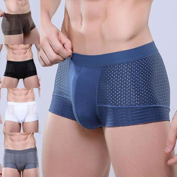 Cuecas respirável confortável boxer masculino algodão cuecas shorts de fibra de bambu bulge bolsa 3fs