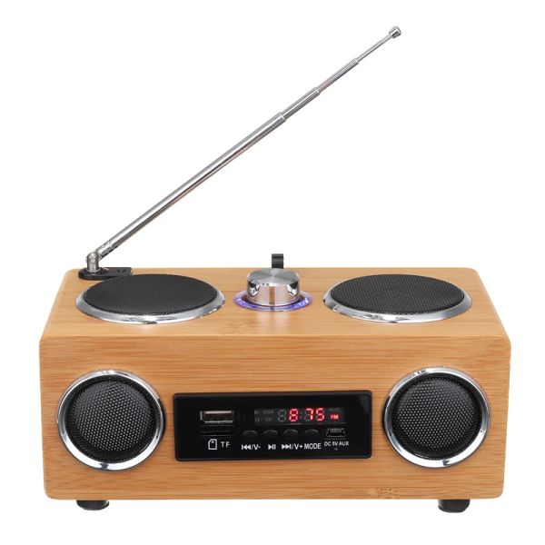 Radio Retro Vintage Radio Super Wireless Bass FM Radio Bambus Multimedia Lautsprecher Klassischer Receiver USB mit MP3-Player Fernbedienung