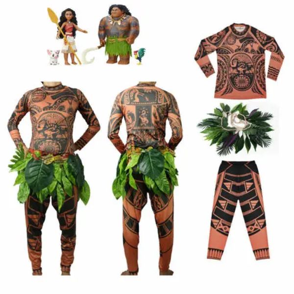 Silahlar 3pcs Moana Maui Dövme Tişört+Pantolon Cadılar Bayramı Yetişkin Erkek Kid Cosplay Cosplay Kostüm Komik Cadılar Bayramı Kıyafetleri
