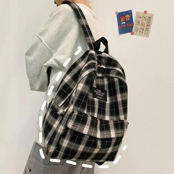 Schultaschen Mode Plaid Canvas Damen Rucksack Studentenrucksäcke Teenager Mädchen Große Kapazität Wasserdichter Reiserucksack