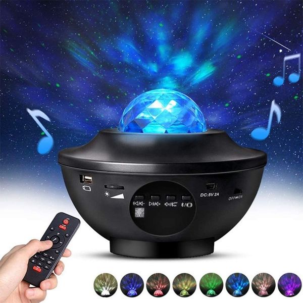 LED STAR Projector Night Music Music Water Wave Luzes do projetor Blueteeth Controle de voz Music player Colorful Star Light Gift261C