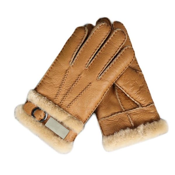 Top Qualität Echtes Leder Warme Pelz Handschuh Für Männer Thermische Winter Mode Schaffell Ourdoor Dicken Fünf Finger Handschuhe S3731342h