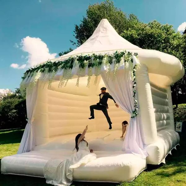 Atacado 4,5x4 m (15x13,2 pés) PVC completo comercial inflável casa de salto de casamento infláveis branco saltitante caslte pulando bouncer moonwalks para decoração de festa