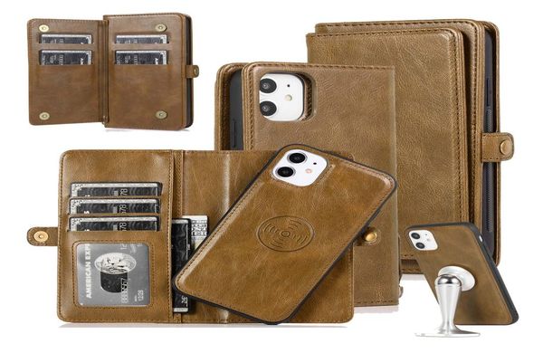 Flip-Ledertaschen für iPhone 11 Pro Max 12 Mini XS X XR 8Plus 7 6 6S Abnehmbare magnetische Brieftasche Telefonabdeckung Case2377193