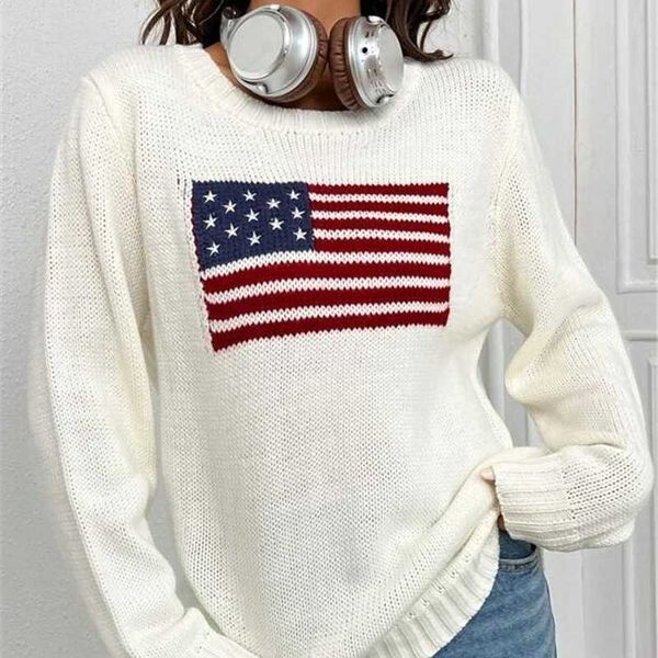 Новый женский вязаный свитер 23ss с американским флагом, зимний элитный роскошный модный бренд, удобный хлопковый пуловер, мужской свитер
