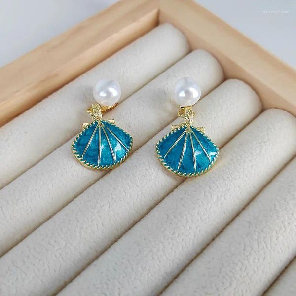 Ohrstecker Frühling Sommer Licht Luxus Blau Shell Perle Für Frau Modeschmuck Exquisite Ohrhaken Zubehör Mädchen Geschenk