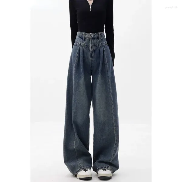 Calças de brim femininas mulheres streetwear vintage denim calça coreano moda baggy mulher cintura alta design oversize calças femininas y2k n06