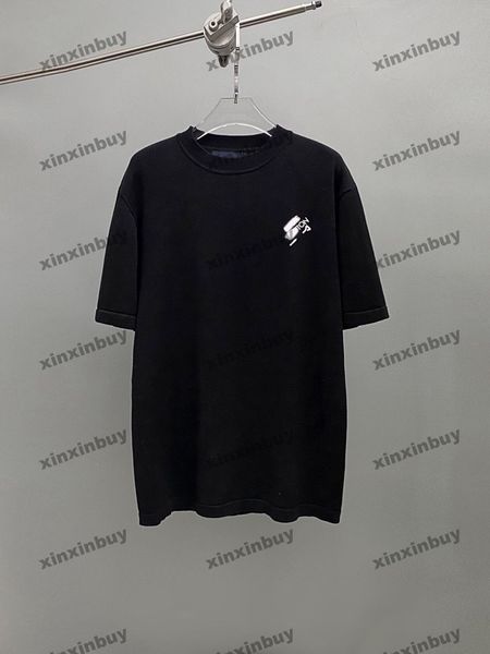 Xinxinbuy masculino designer camiseta 2024 xadrez pino de malha tecido lapela manga curta algodão feminino cinza preto branco XS-4XL