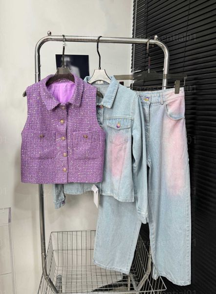 set di tre pezzi giacca da donna firmata set di jeans 24SS Catwalk Style Blush tinto giacche di jeans gamba dritta jeans completo moda marchio di fascia alta adatto ai vestiti delle donne