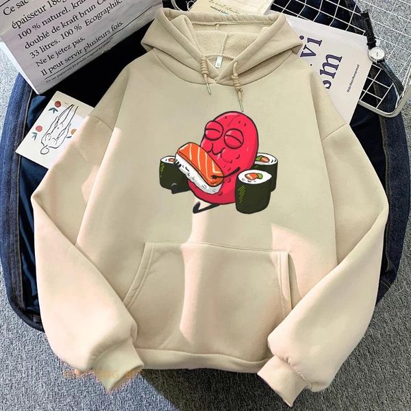 Hoodies femininos o estranho yetii mulheres estilo coreano kawaii pulôveres com capuz roupas desenhos animados moletom sashimi comida impressa