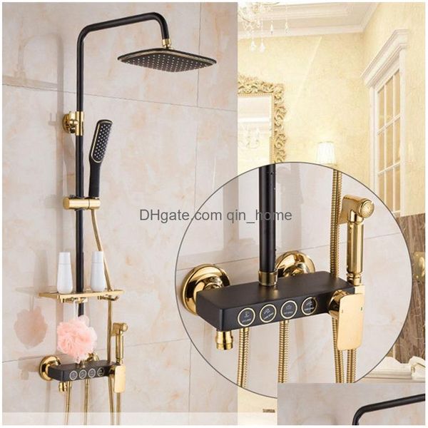 Rubinetti da cucina Set doccia europeo di lusso in ottone massiccio con set in oro bianco e nero per consegna a goccia Docce da giardino domestiche Acc Dh8Mw