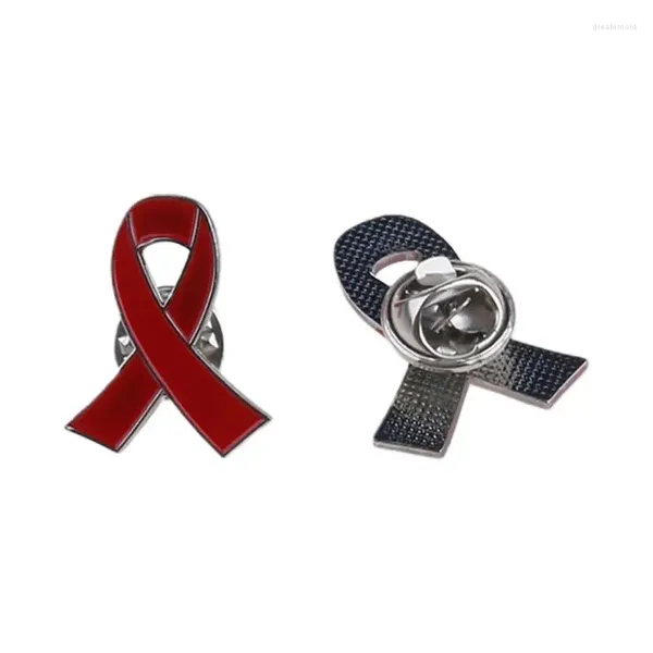 Broches 10pcs Red Ribbon Pin Esmalte Lapela Pins para aumentar a conscientização do HIV e gota de coração