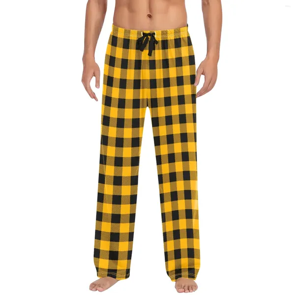 Homens sleepwear homens casa calças casuais cor sólida e xadrez impresso comprimento completo temporadas moda all-match drawstring pijama calças