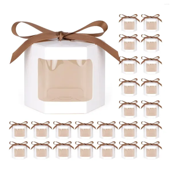 Confezione regalo Scatola di carta per torte piccola con finestra Confezione di forniture per feste da dessert per caramelle in cartone marrone bianco