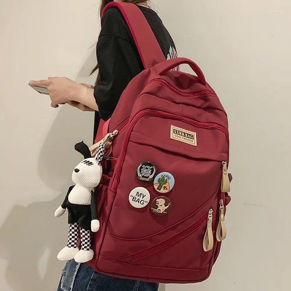 Rucksack Coole Männliche Frauen Rot Hohe Kapazität Weibliche Abzeichen Reise Buch Tasche Mode Mädchen Junge Nylon Schultasche Dame Männer Laptop Student