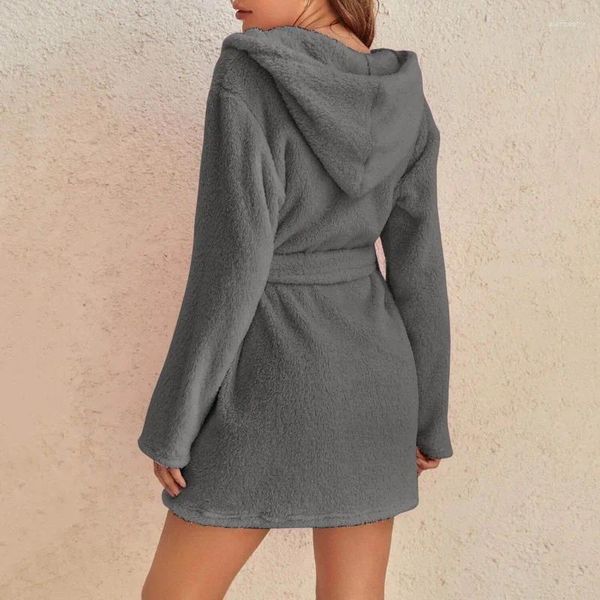 H Indumenti da notte da donna Addensare Fuzzy Robes Accappatoio Lungo da donna Caldo con cappuccio Vestaglia Flanella Kimono Bagno Vestaglia Veet