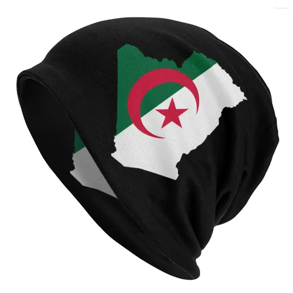 Berets Argélia Mapa Bandeira Face Bonnet Chapéu Hip Hop Winter Skullies Beanies Chapéus para Homens Mulheres Tricô Quente Cabeça Envoltório Unisex Caps