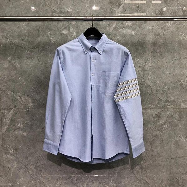 Camicie casual da uomo T Camicia di marca Manica lunga da uomo Versione coreana della tendenza Bello abito in tessuto Oxford Patchwork ricamato