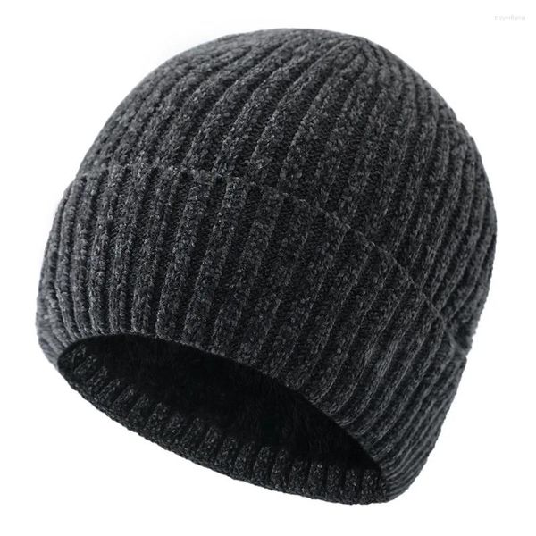 Boinas de pelúcia e chapéus grossos de inverno de malha de lã de cor sólida masculina