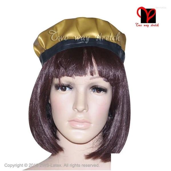 Berets Metálico Glod com Chapéu de Látex Preto Cabeça de Borracha Desgaste Plus Size Mz-003 Drop Delivery Acessórios de Moda Chapéus Lenços Luvas Cap DHD4R