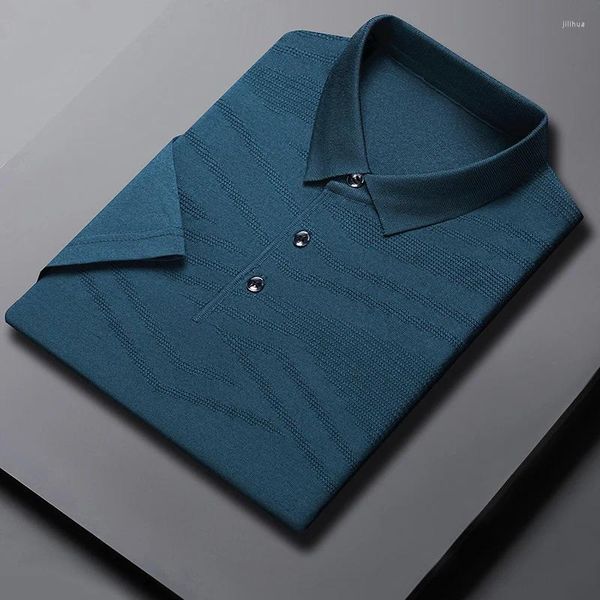 Polos masculinos verão masculino casual lapela fina fino ajuste camisas polo respirável secagem rápida macio sólido negócios topos homme camiseta