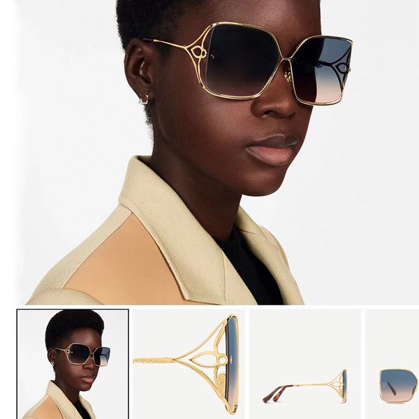 Luxus-Sonnenbrille für Damen, großer Metallrahmen, helle Farbe, dekorativer Spiegel, Designer-Mode, Buchstaben-Blumen-Linse, hochwertiger UV400-Schutz Z1629U