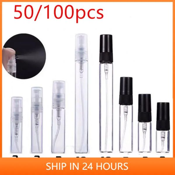 Garrafa 50/100pcs 2ml 5ml 10ml preto transparente mini garrafa de vidro de perfume portátil amostra de cosméticos de garrafa de vidro fino de vidro de vidro atacado 2