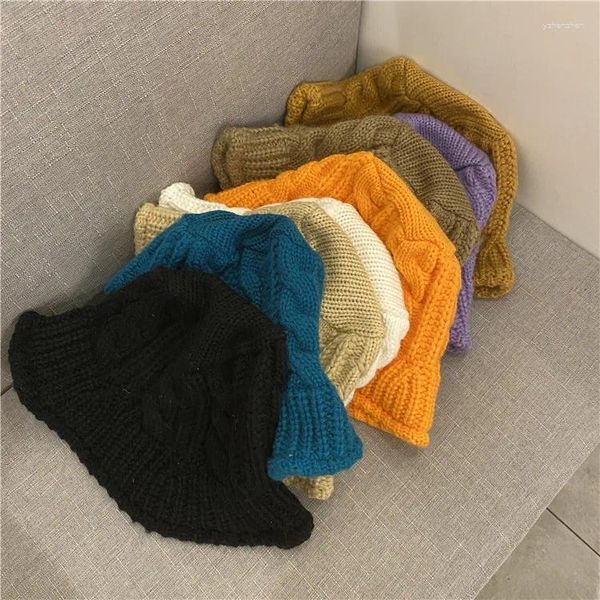 Berets Chapéu de Bacia de Lã Feito à Mão Coreano para o Calor das Crianças no Outono e Inverno Versátil Pescador de Malha Branca
