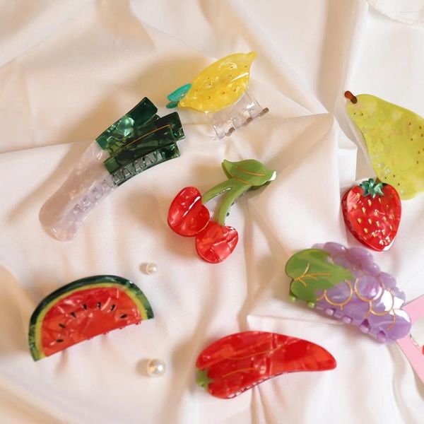 Fermagli per capelli arrivati Fresco geometrico Frutta Ciliegia Uva Pepe Limone Hami Melone Clip per artiglio in acetato di alta qualità per donna ragazza